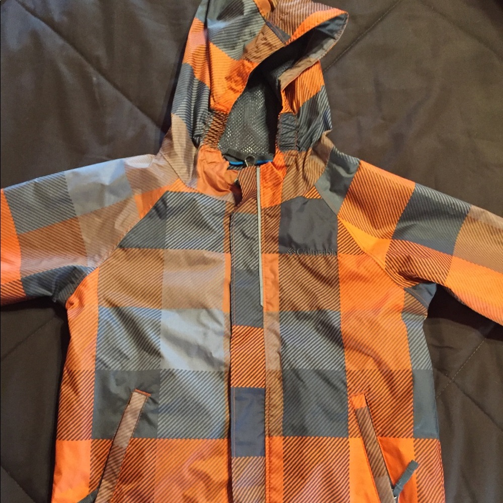 Columbia Raincoat Orange and Gray Plaid - Size 4T